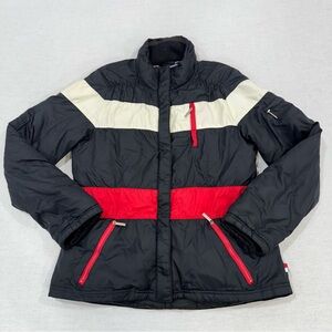 Vintage Tommy Hilfiger Black Puffer Jacket Color Block Full Zip Women’s Large